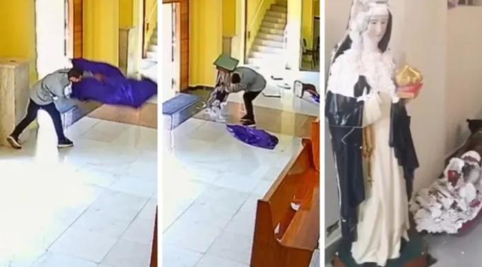 Homem invade igreja e destrói imagens do Bom Jesus e de santa Edwiges em São Paulo
